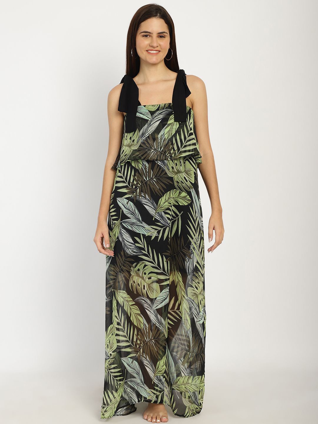 

Blissence Women Tropical Printed Maxi Dress, Black