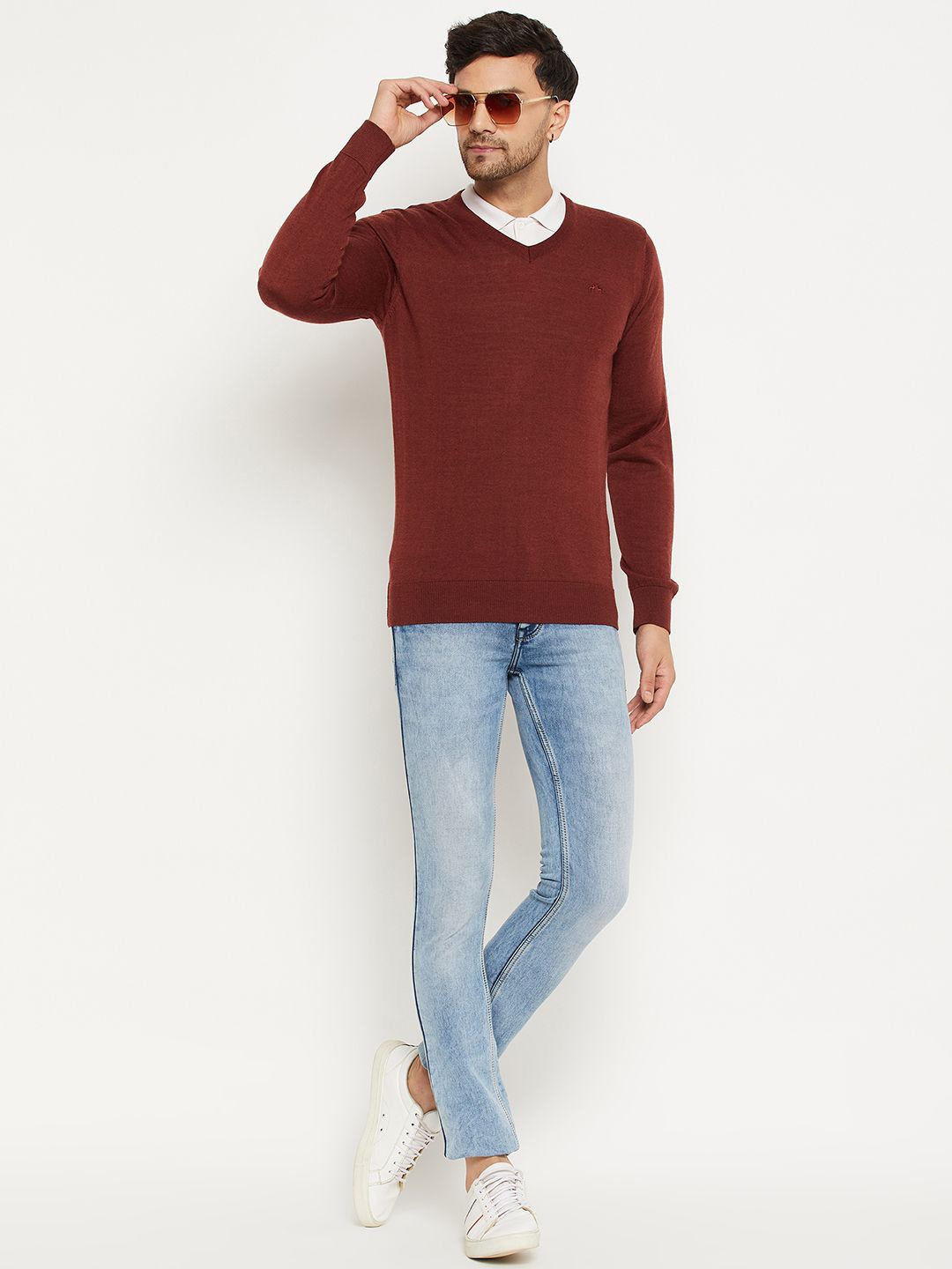 

98 Degree North Men Woollen Pullover Sweaters, Maroon