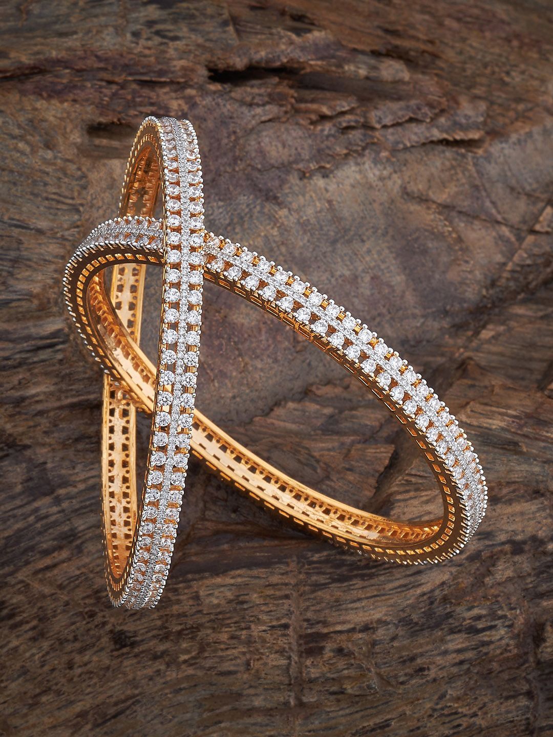 

Kushal's Fashion Jewellery Set Of 2 Gold-Plated Cubic Zirconia Stone Studded Bangles