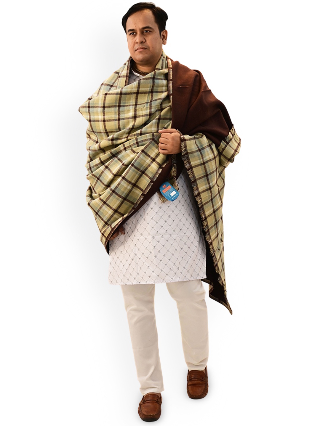 

Vrinde Men Checked Woollen Shawl, Beige