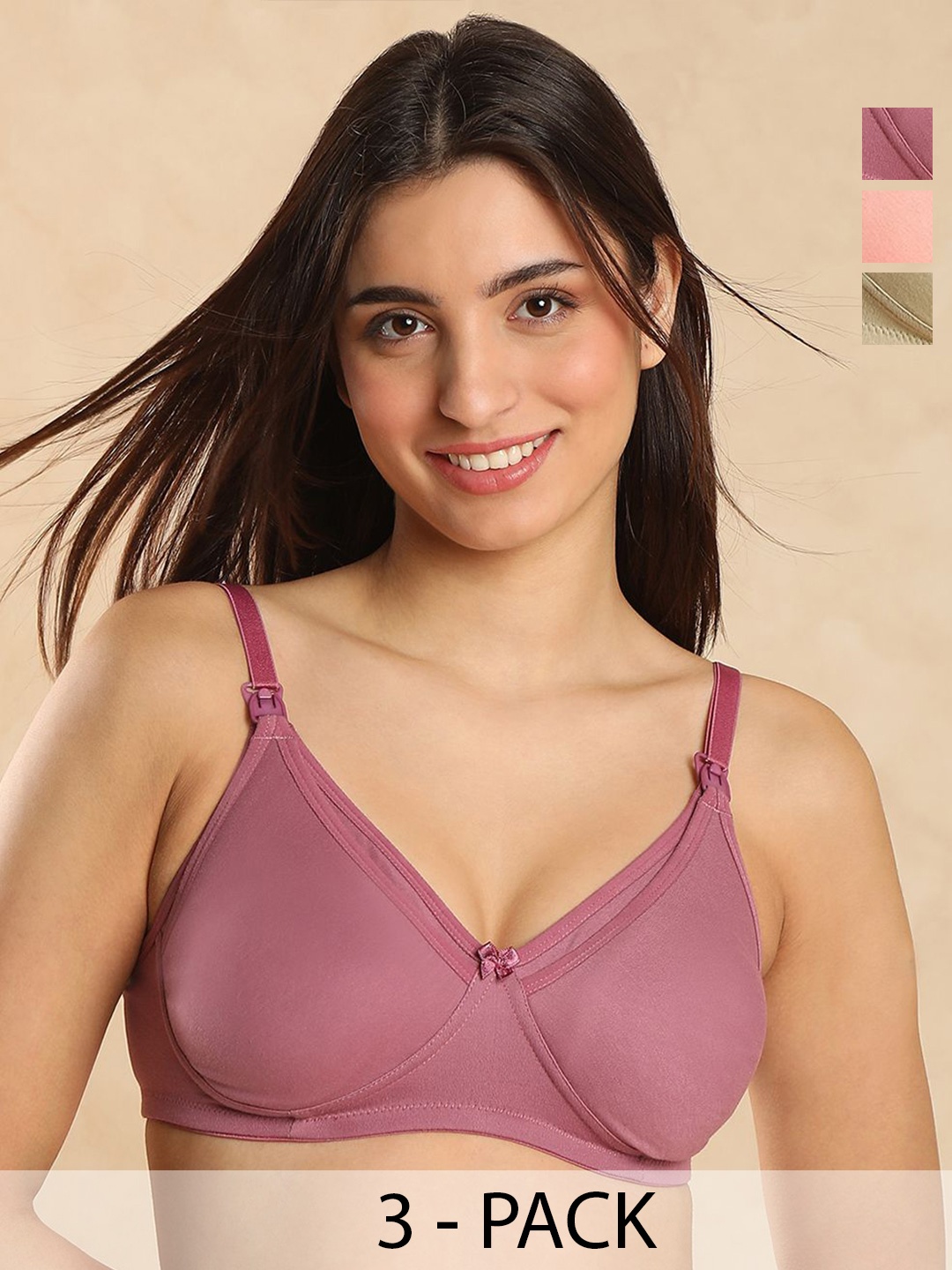 

Aanyor Pack of 3 Cotton Non-Padded Non-Wired Maternity Bra, Pink