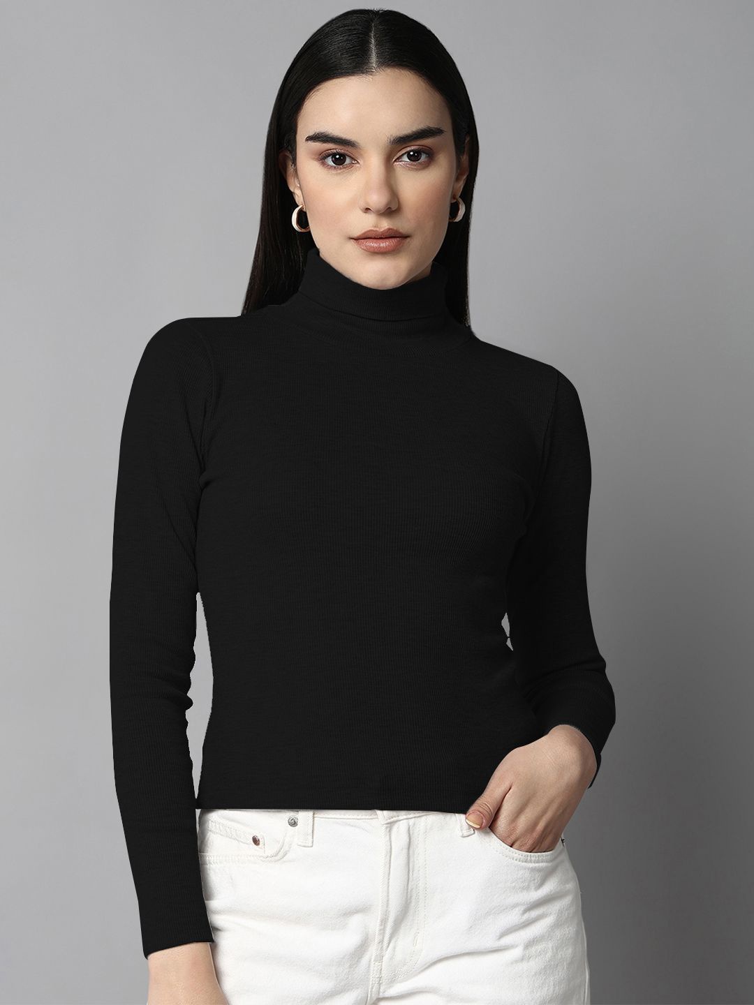 

The Roadster Lifestyle Co. Women High Neck Long Sleeves Top, Black