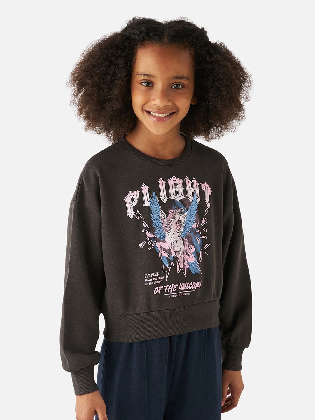 

Juniors by Babyshop Girls Cotton Printed Round Neck Full Sleeves Sweatshirt, Grey