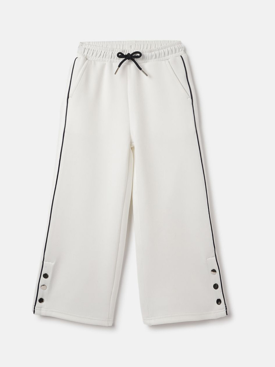 

Blue Giraffe Girls Striped Mid Rise Relaxed Fit Track Pants, White