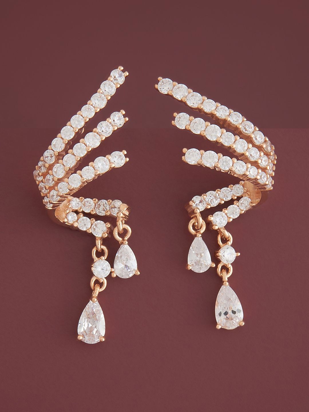 

Kushal's Fashion Jewellery Sterling Silver Zircon Rose Gold-Plated Drop Earrings