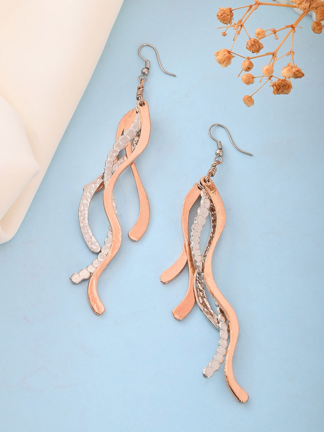 

RICHEERA Rose Gold-Plated Feather Shaped Drop Earrings