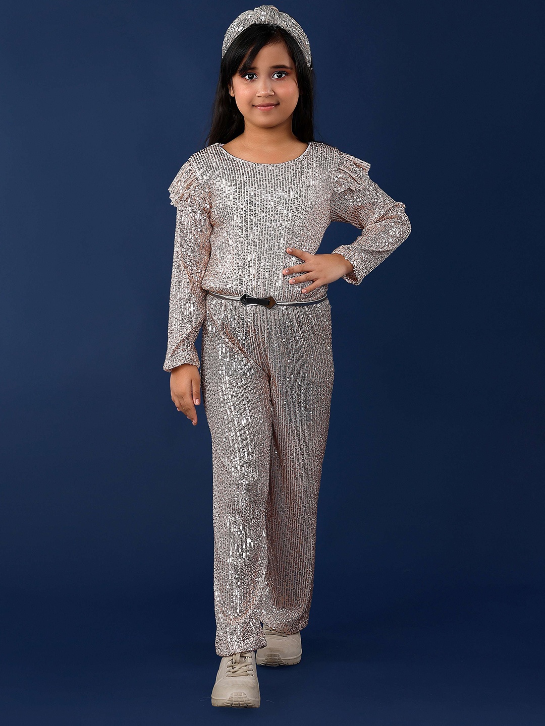 

ZIP ZAP ZOOP Girls Embellished Basic Jumpsuit, Silver