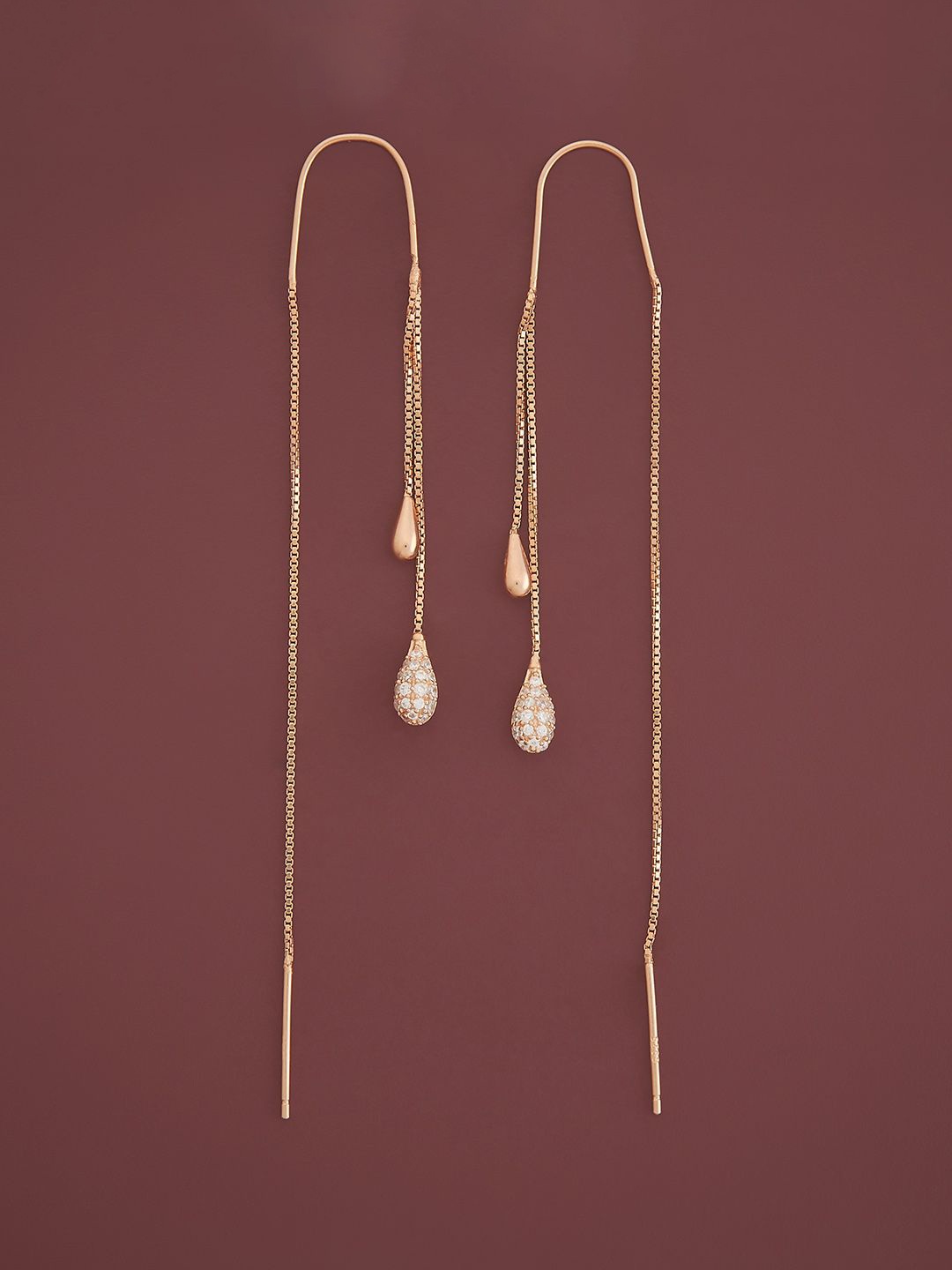 

Kushal's Fashion Jewellery Sterling Silver Zircon Rose Gold-Plated Drop Earrings, White