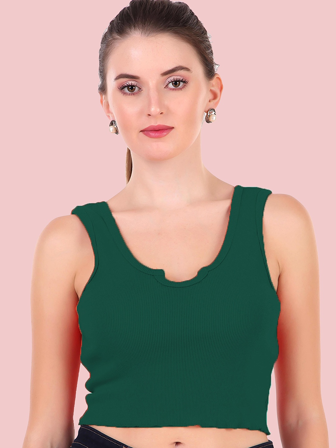 

Swaranjali Women Keyhole Neck Sleeveless Tank Crop Top, Green