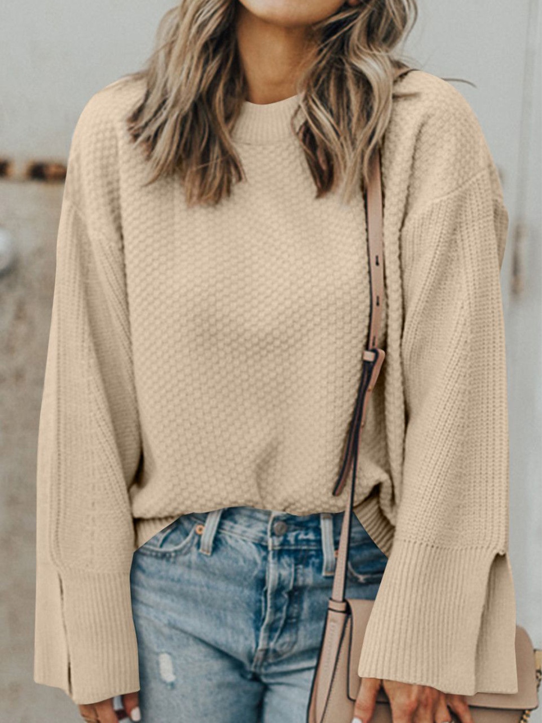 

StyleCast Women Round Neck Woollen Pullover, Beige