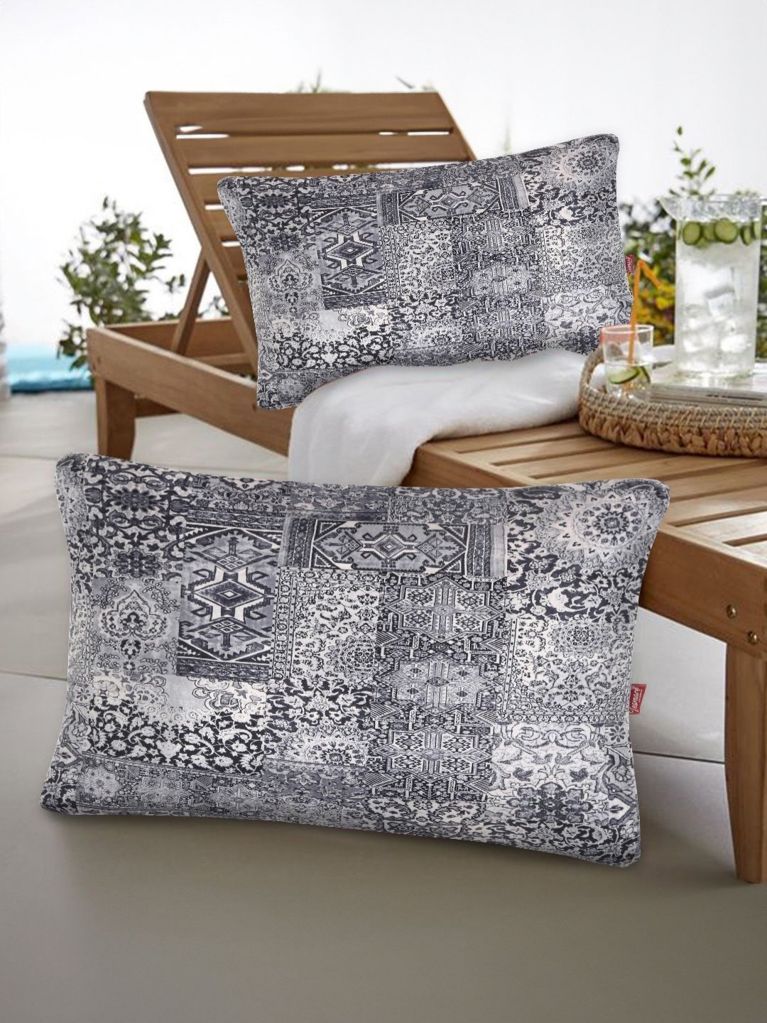 

Tesmare Grey 2 Pieces Ethnic Motifs Printed Rectangle Cushion Covers