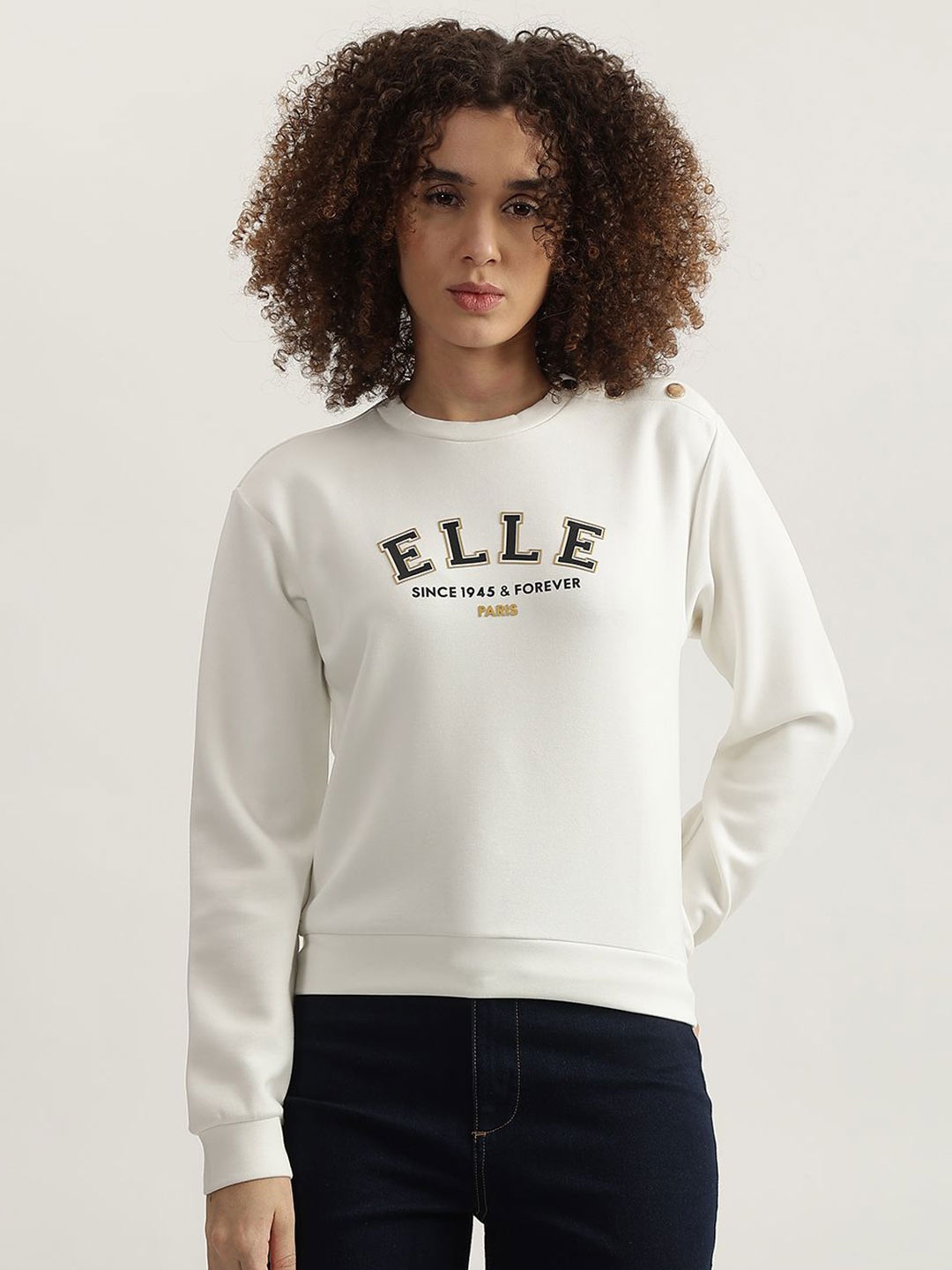 

ELLE Women Round Neck Sweatshirt, White