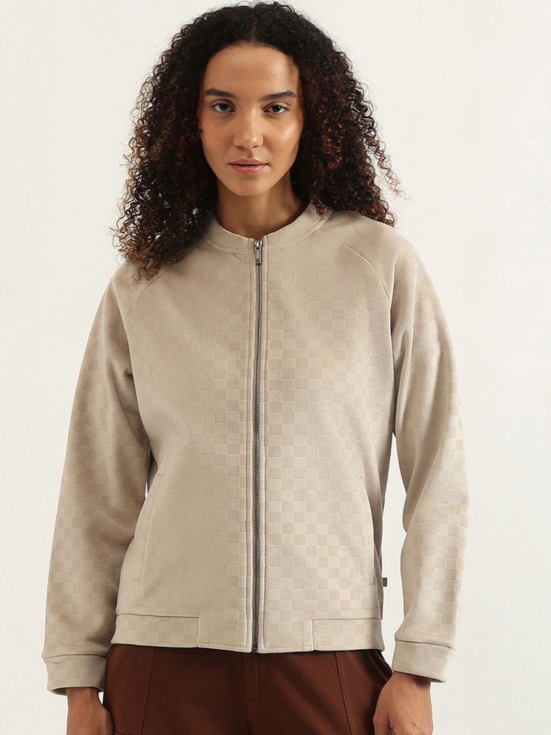 

United Colors of Benetton Women Checked Sweatshirt, Beige