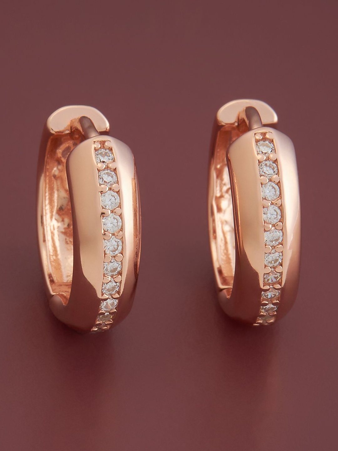 

Kushal's Fashion Jewellery Sterling Silver Zircon Rose Gold-Plated Hoop Earrings