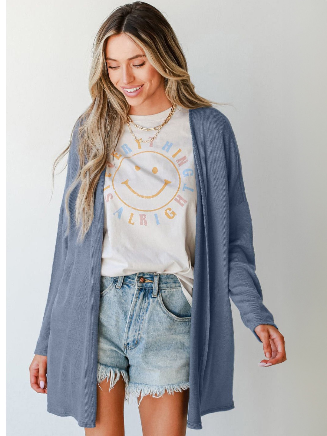 

StyleCast Women Long Sleeves Longline, Blue