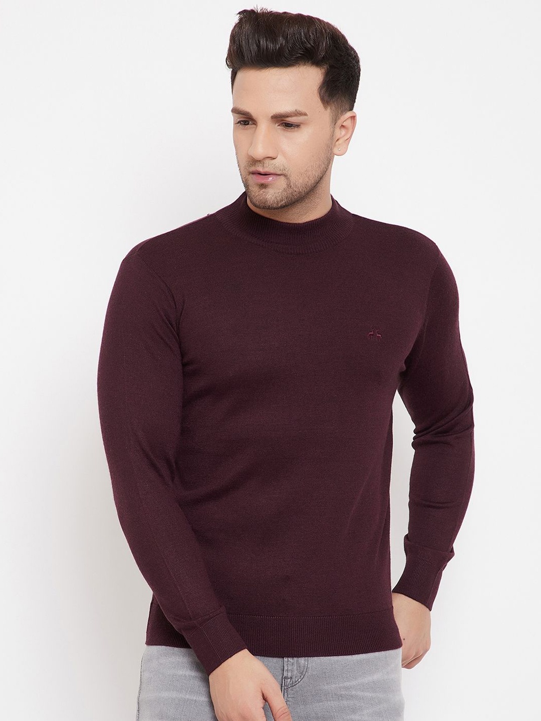 

98 Degree North Men Turtle Neck Woollen Pullover Sweater, Maroon