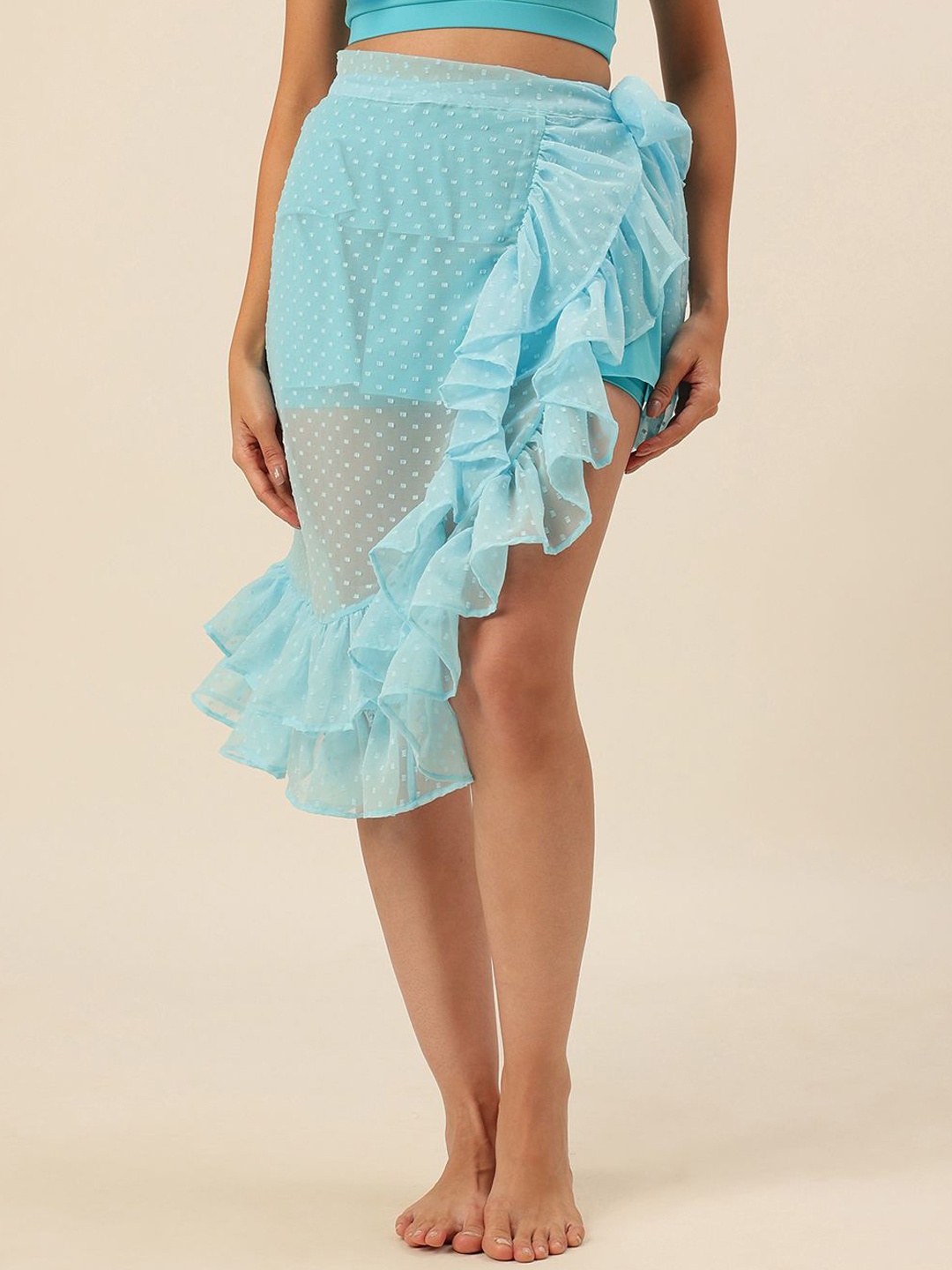 

CUKOO Comfort Fit Light Weight Ruffled Georgette Swimwear Cover Up Sarong, Blue