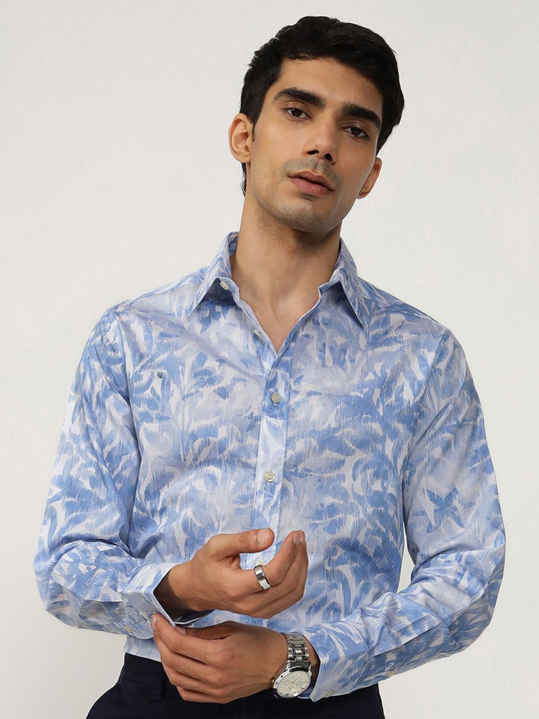 

Andamen Premium Slim Fit Floral Printed Twill Weave Cotton Casual Shirt, Blue