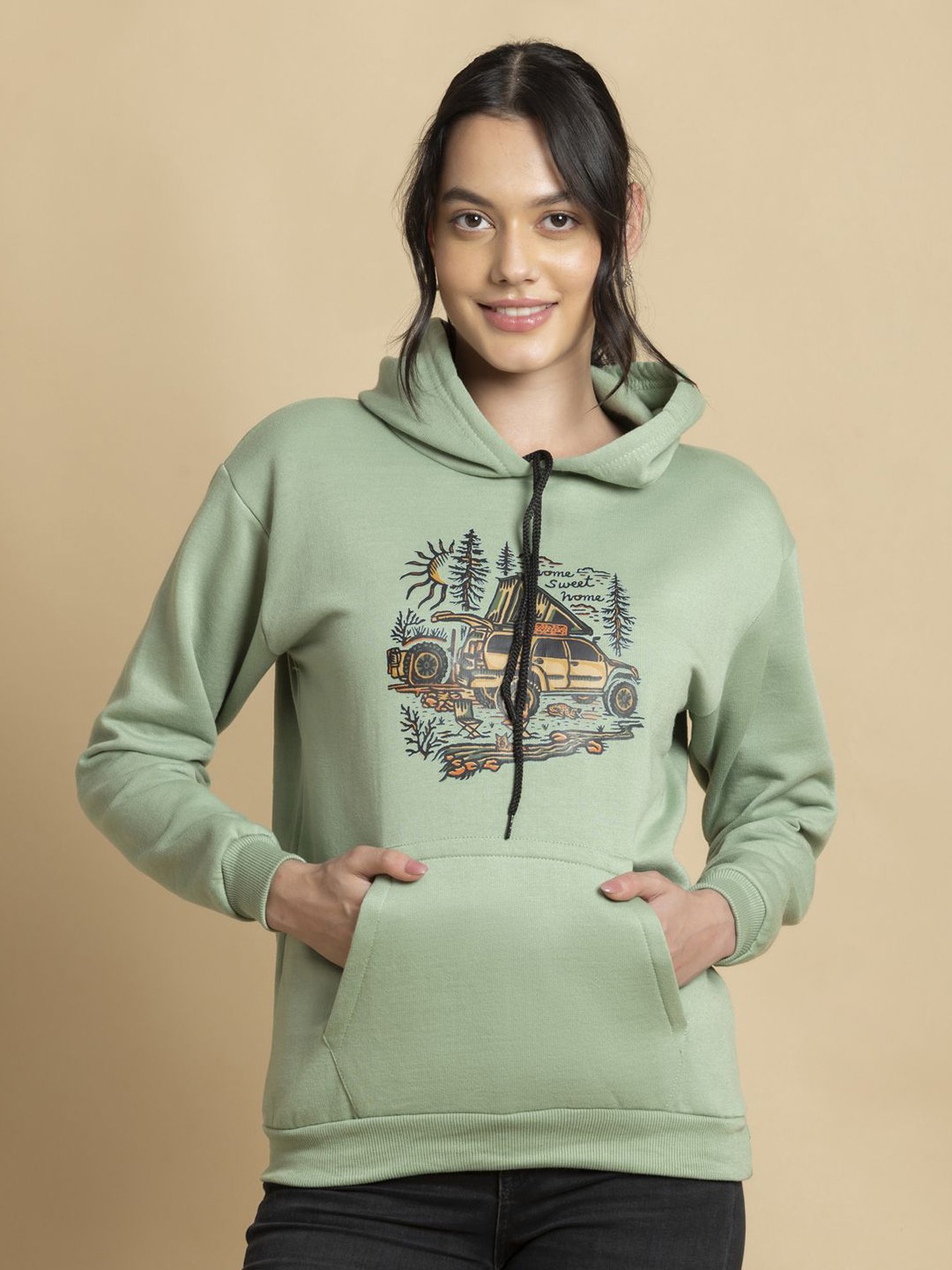 

OCTICS Women Graphic Hooded Sweatshirt, Green