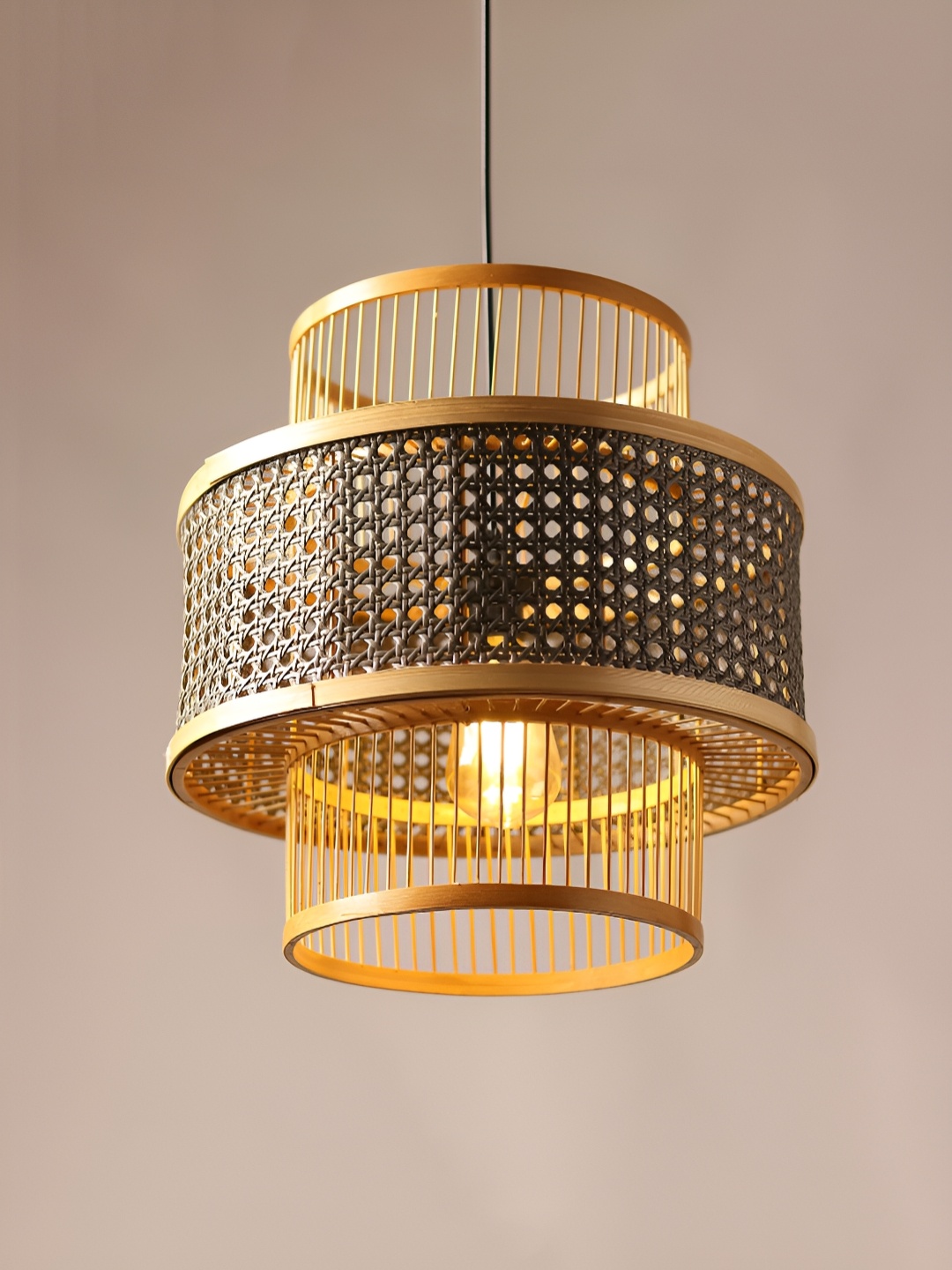 

HABERE INDIA Brown & Gold-Toned Textured Ceiling Lamp
