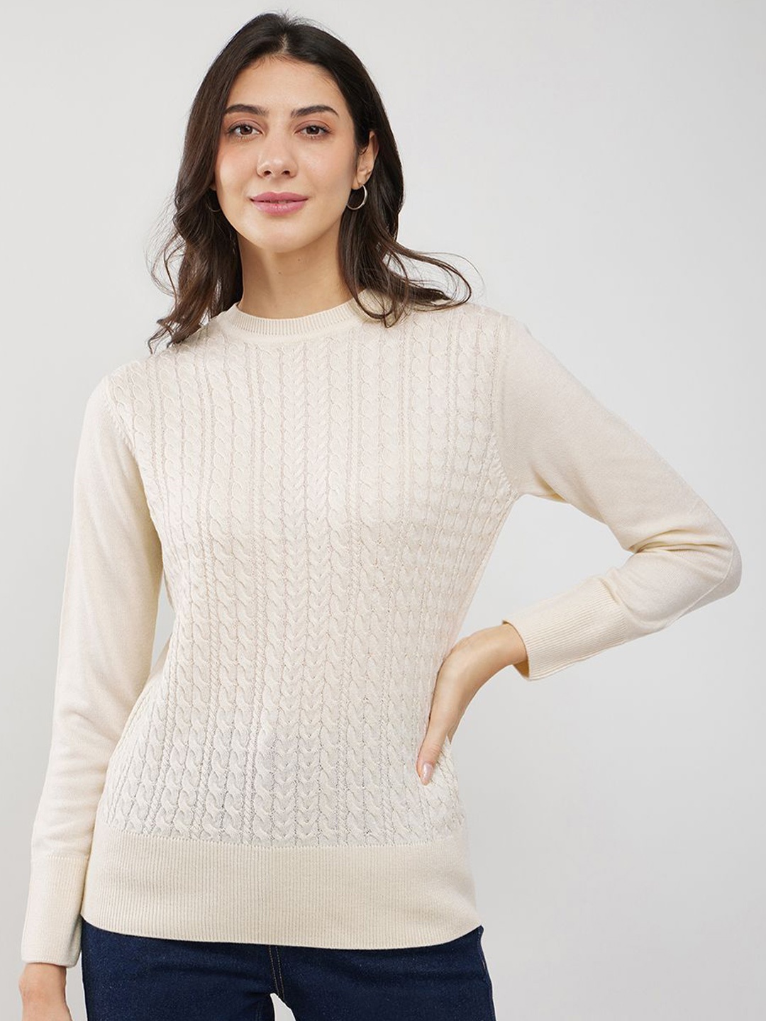 

FableStreet Women Cable Knit Pullover, Off white