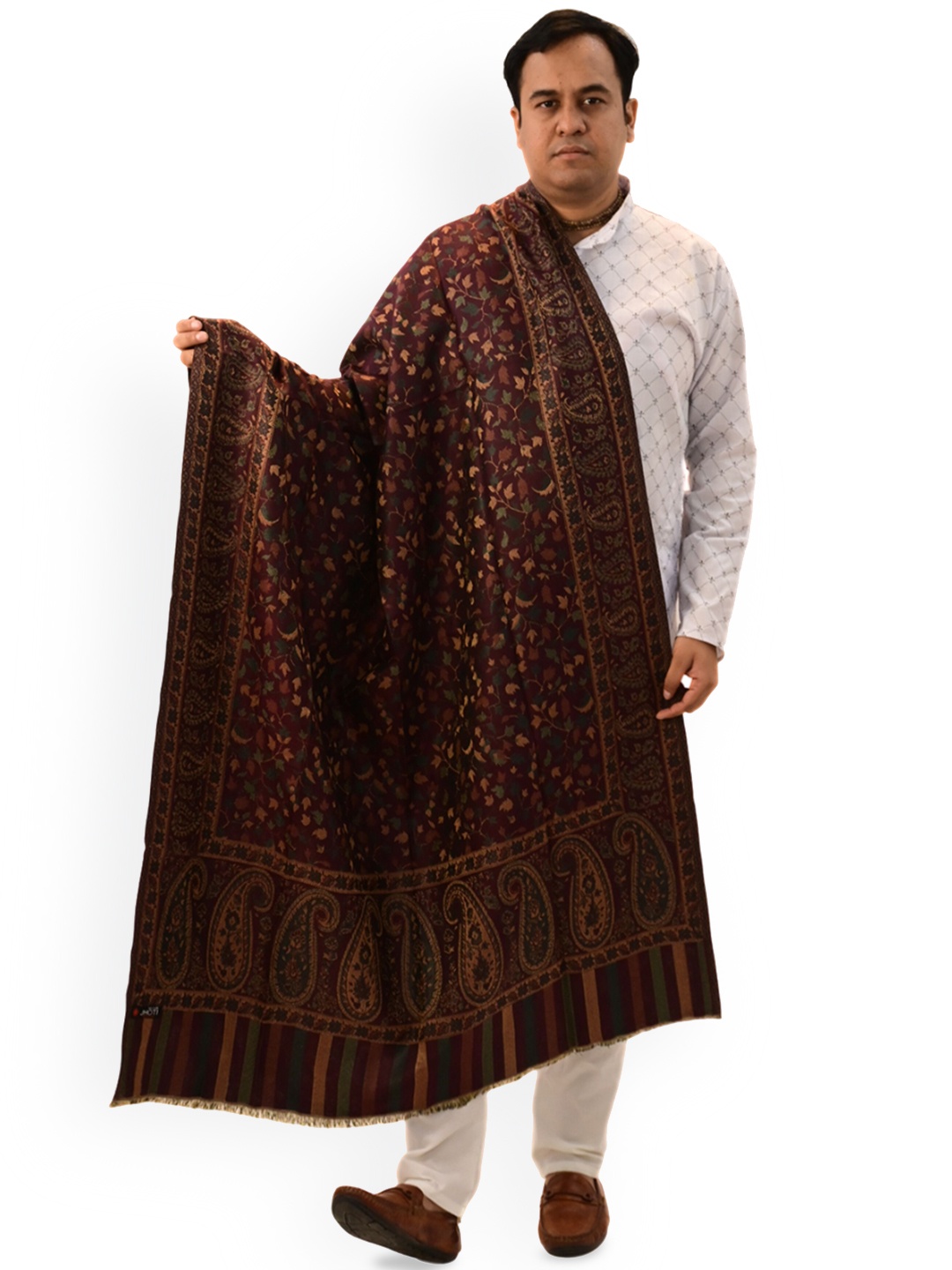 

Vrinde Men Floral Printed Shawl, Coffee brown