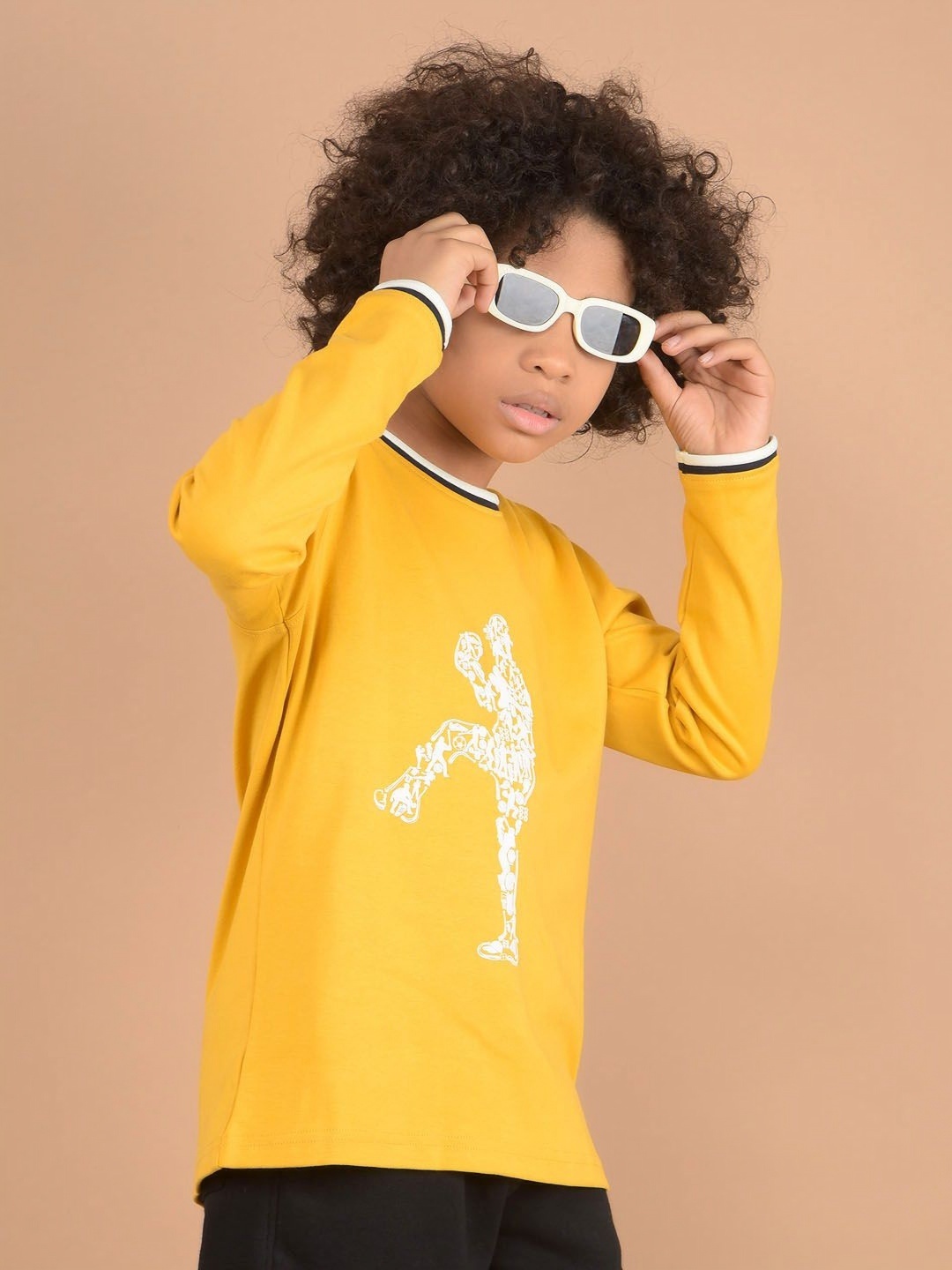 

Crimsoune Club Boys Slim Fit Pure Cotton Printed T-shirt, Mustard