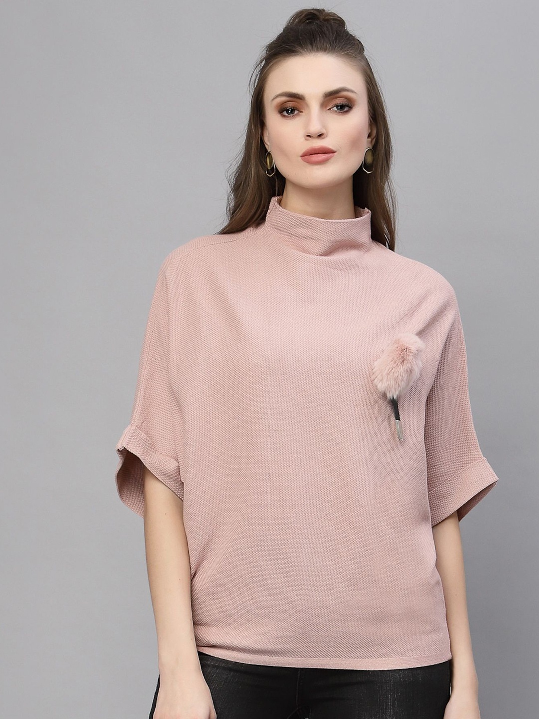 

Mafadeny Women Turtle Neck Pullover, Peach