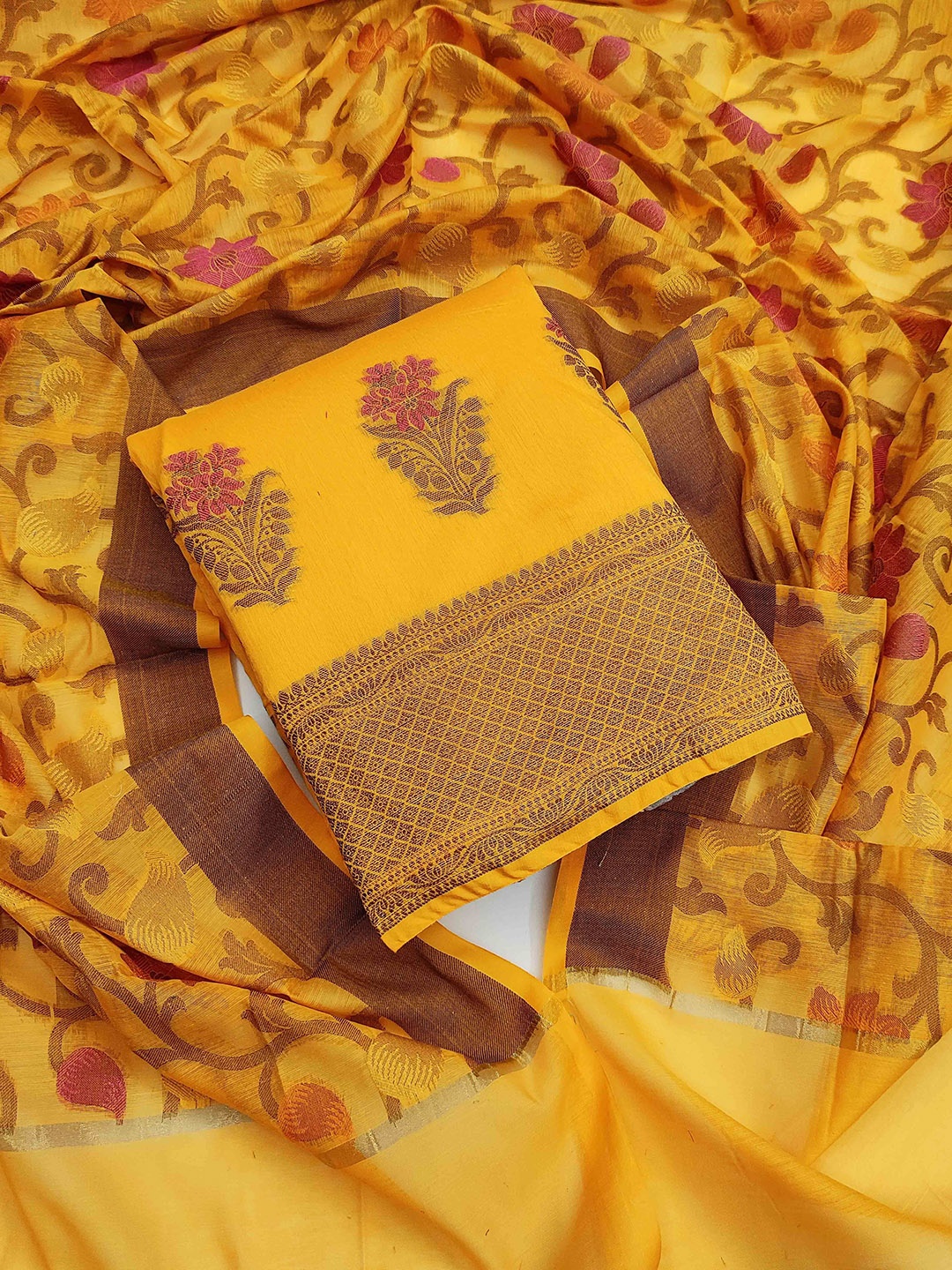 

Maroosh Ethnic Motifs Unstitched Dress Material, Yellow