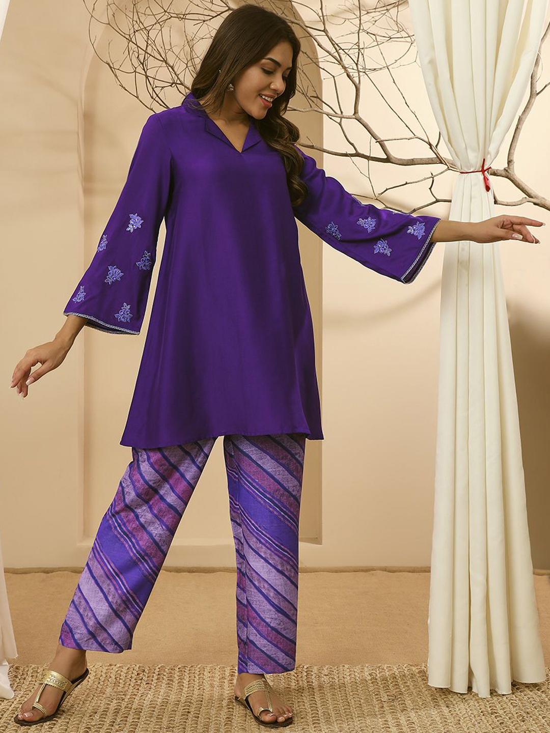 

Stylefables Printed V-Neck Tunic & Trouser, Purple