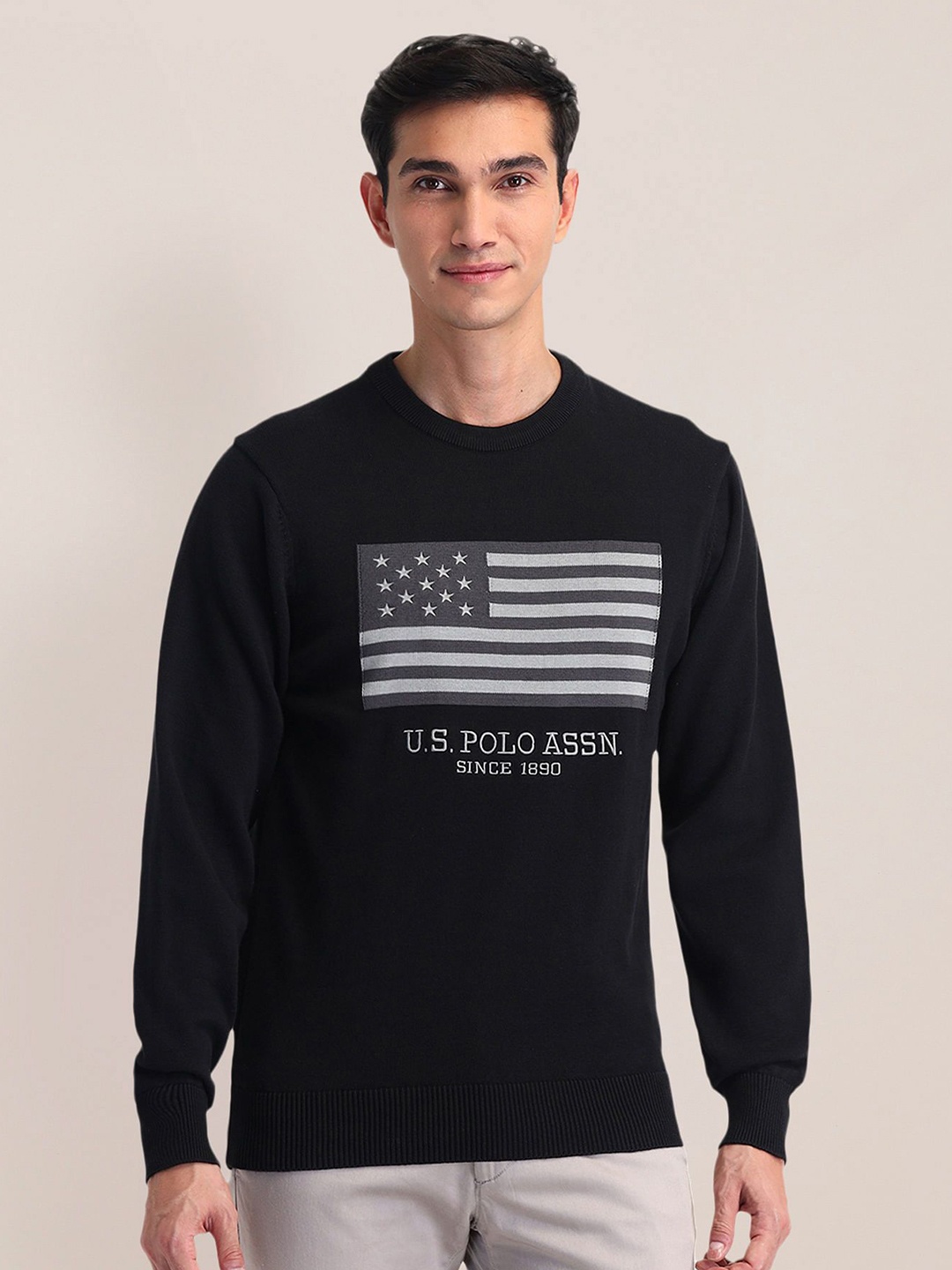 

U.S. Polo Assn. Men Brand Logo Printed Cotton Pullover, Black