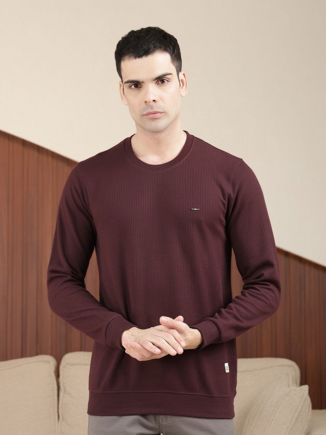 

COBB Men Solid Ribbed T-shirt, Burgundy