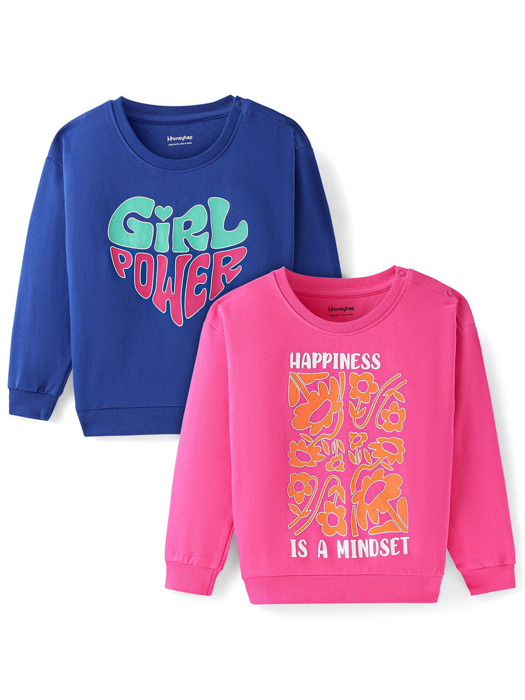 

Honeyhap Girls Pack of 2 Typography Printed Cotton Sweatshirt, Pink
