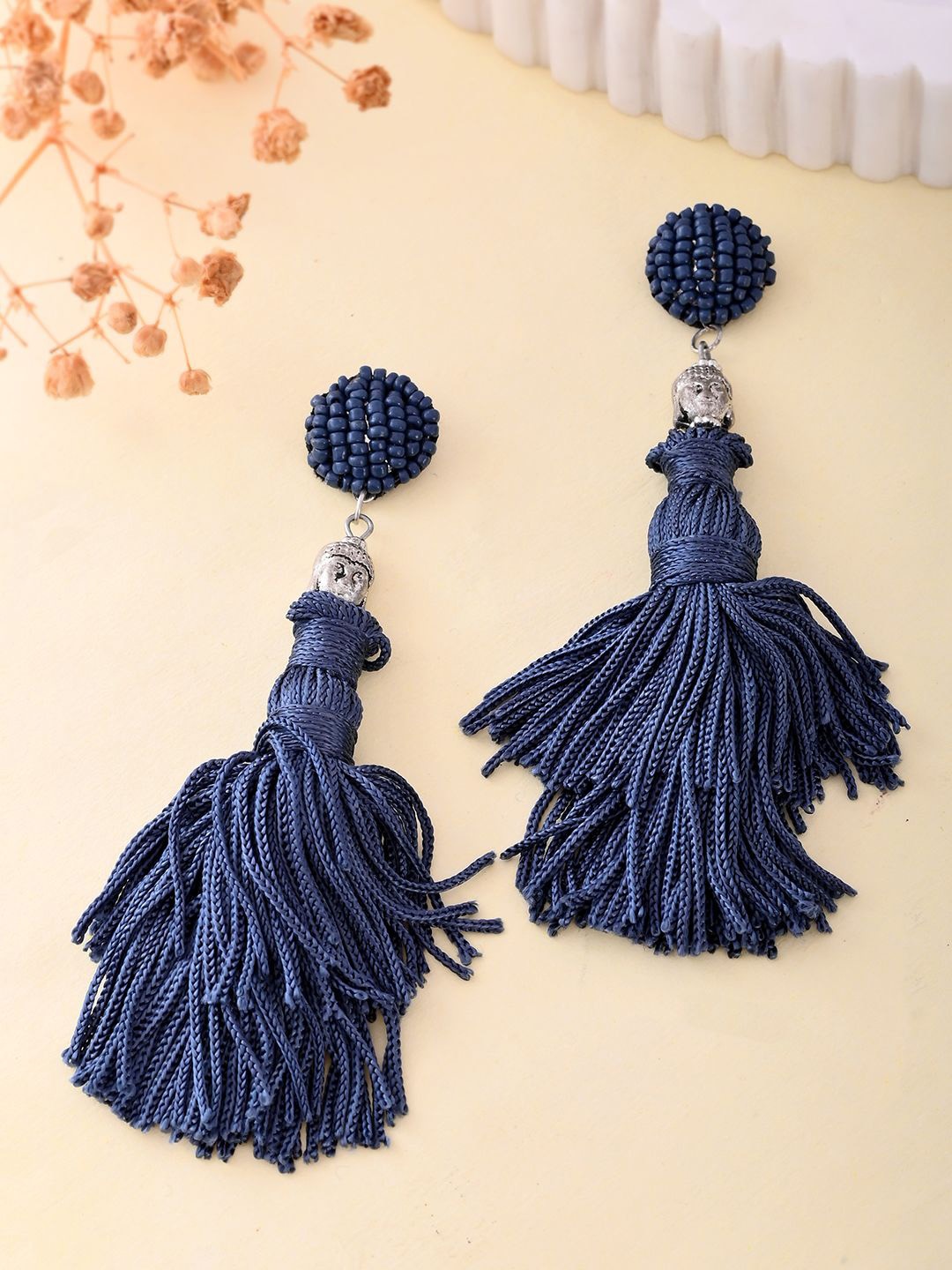 

RICHEERA Silver-Plated Contemporary Beaded Drop Earrings, Blue