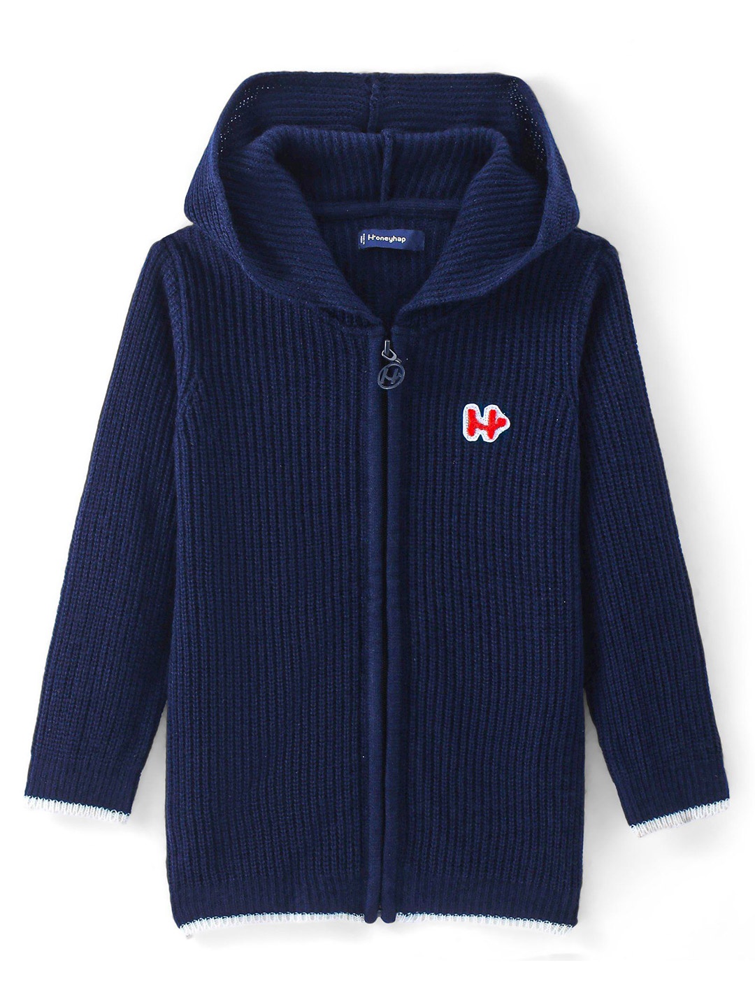 

Honeyhap Kids - Unisex Ribbed Hooded Cardigan with Zip Detail Detail, Navy blue