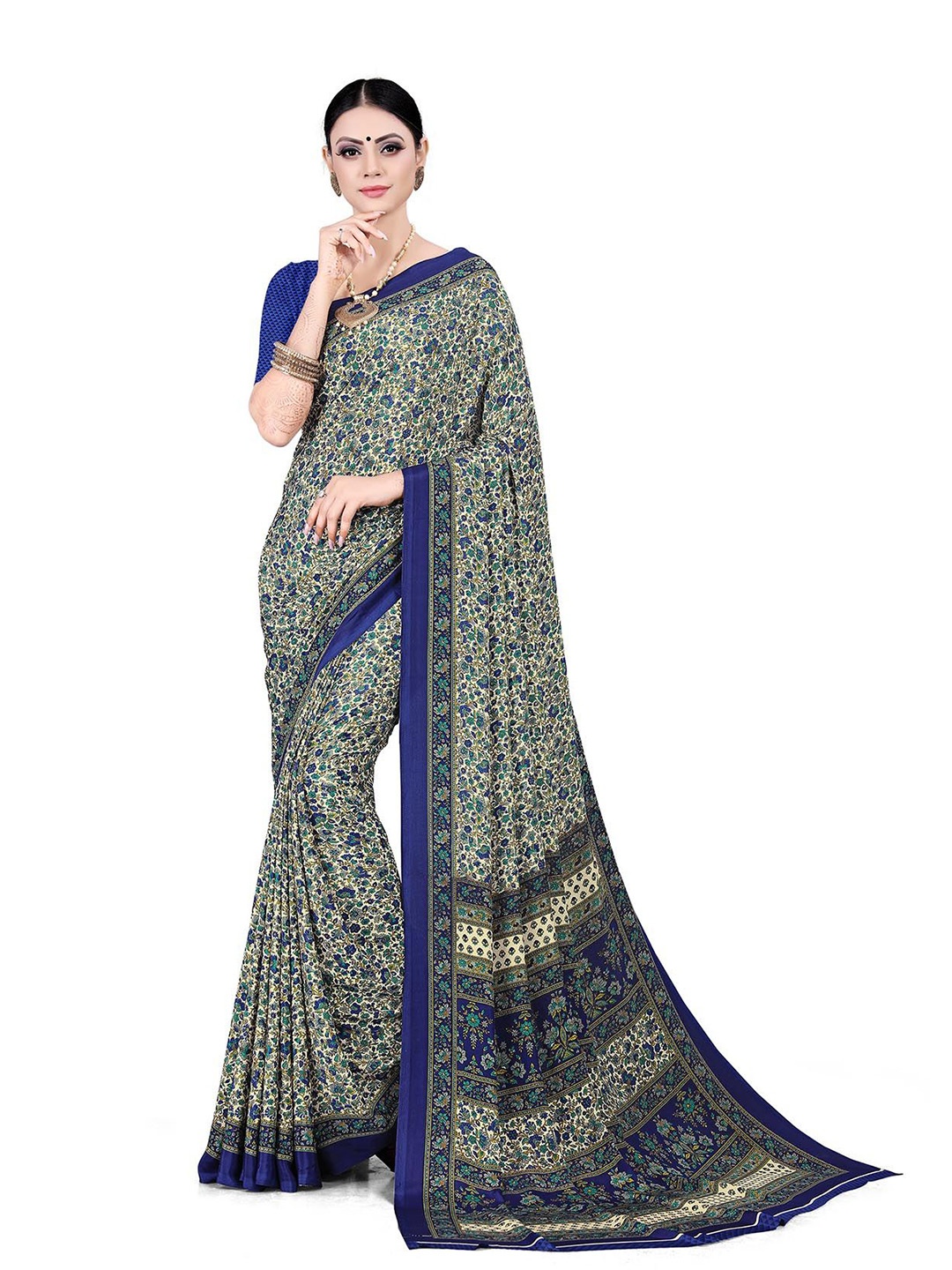 

Navvi Floral Printed Saree, Blue