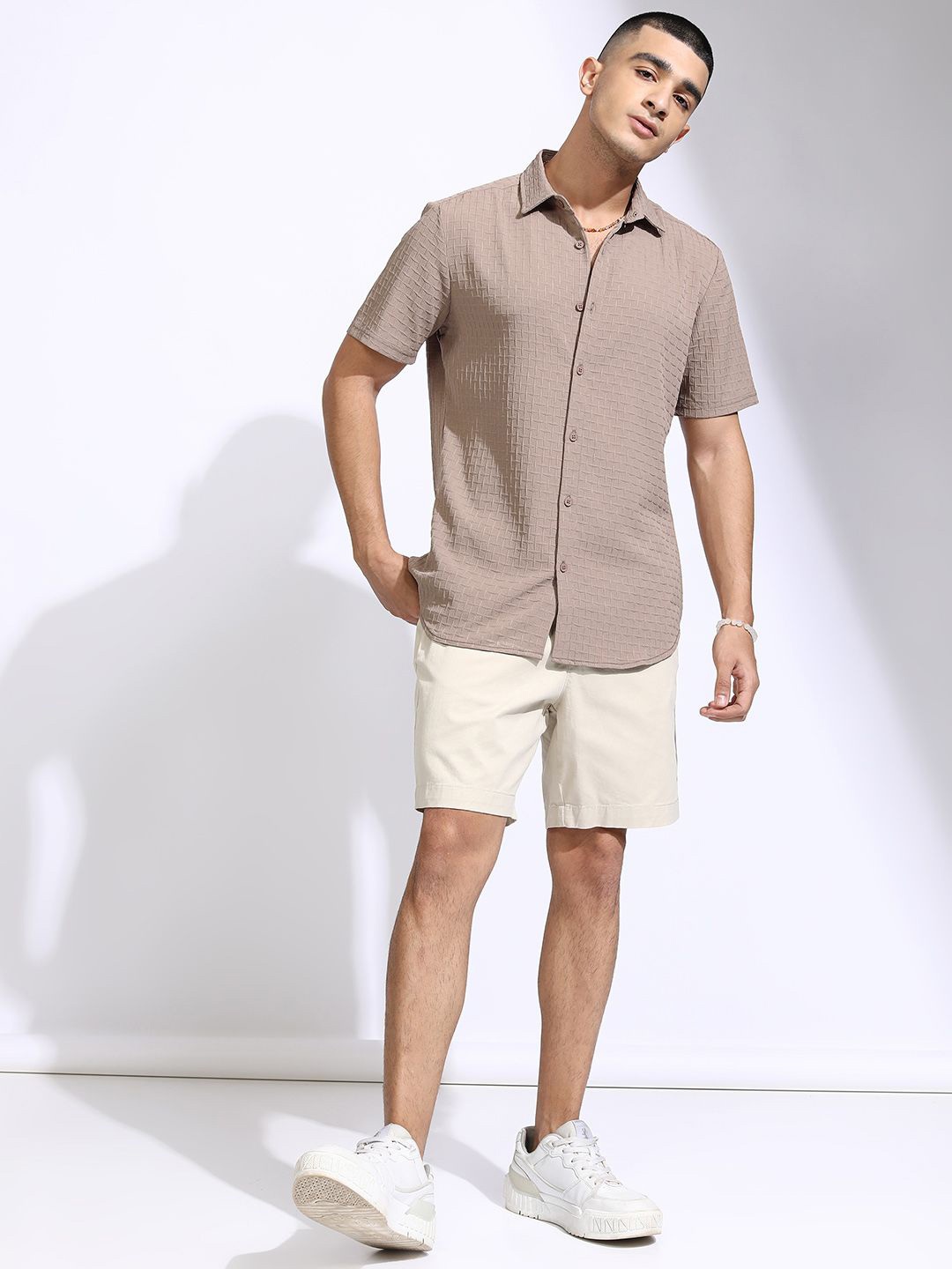 

HIGHLANDER Men Taupe Textured Solid Regular Fit Casual Shirt