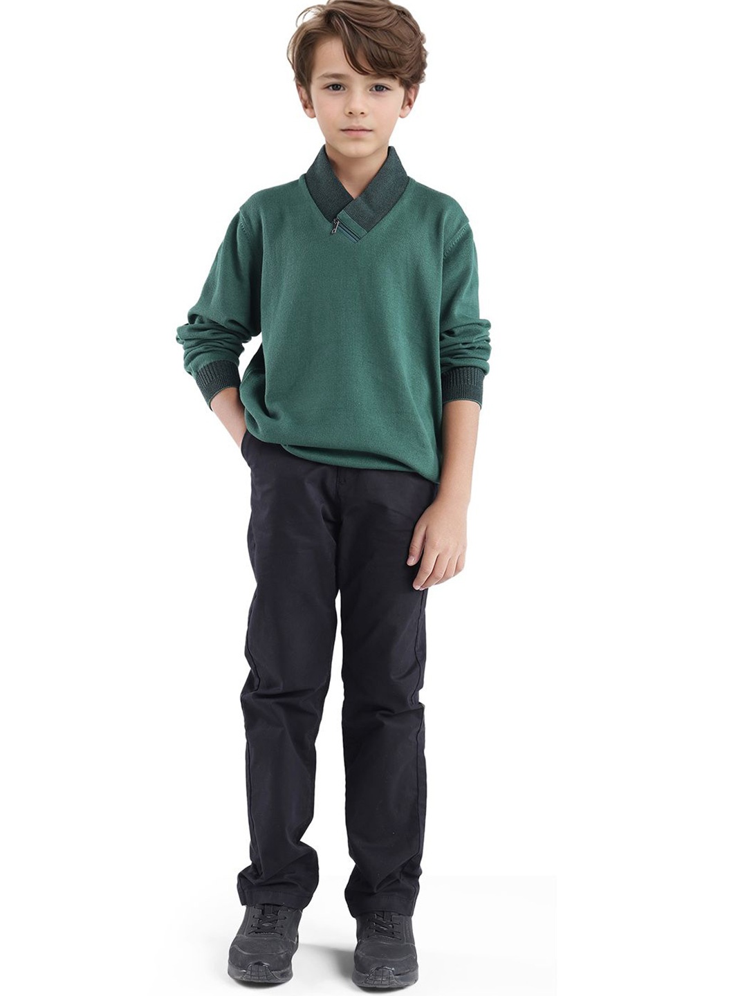 

Rare Ones Boys Zipper Solid Sweater, Green