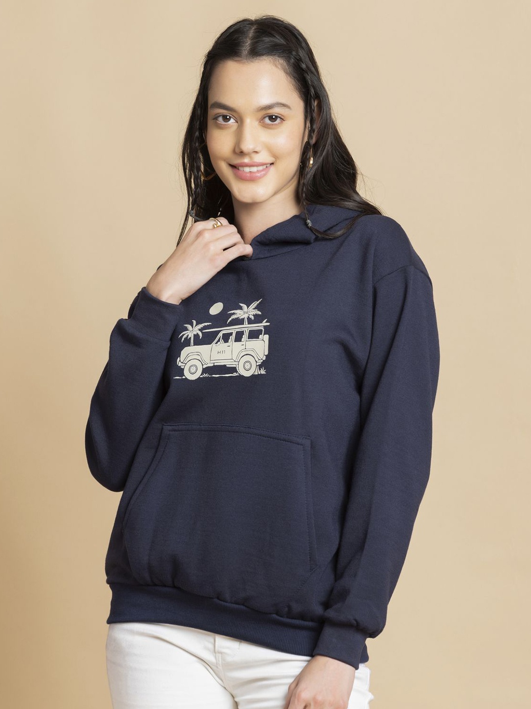 

OCTICS Women Graphic Printed Hooded Sweatshirt, Blue