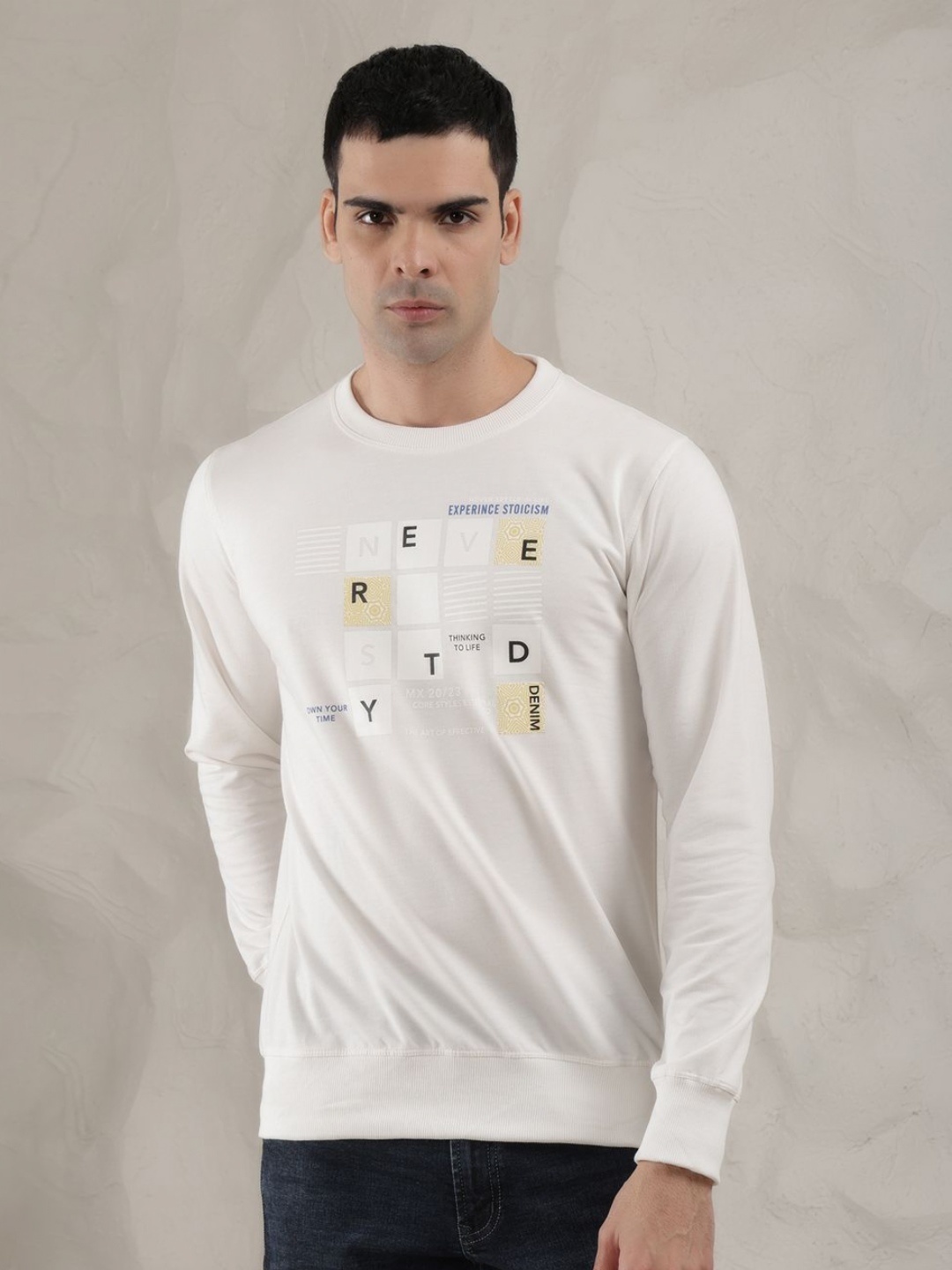 

COBB Men Typography Printed T-shirt, Cream