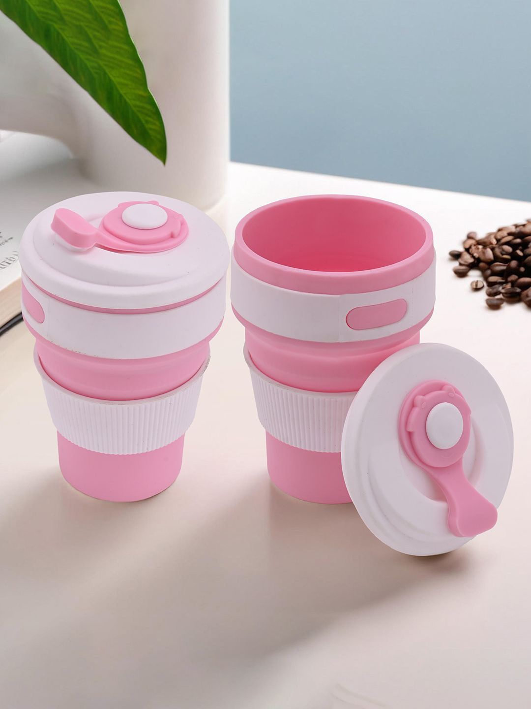 

Kuber Industries White & Pink 2 Pieces Matte Cup With Lid & Sipper Cover 350 ml