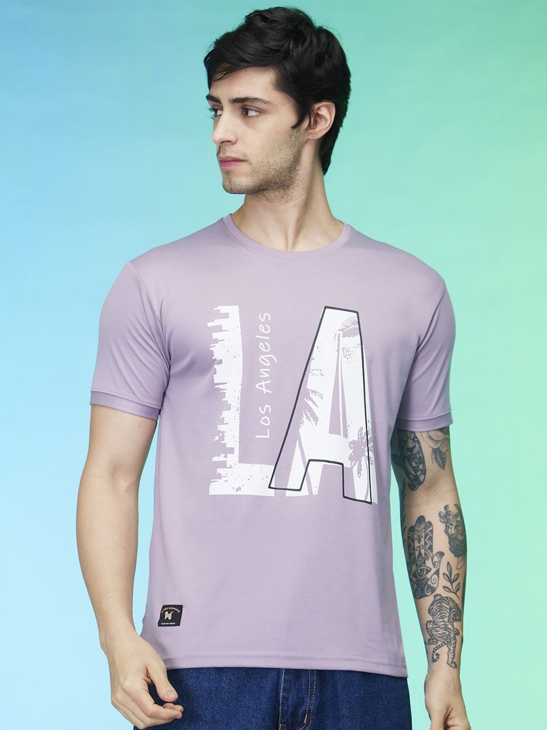 

Mmore Men Graphic Printed T-shirt, Lavender