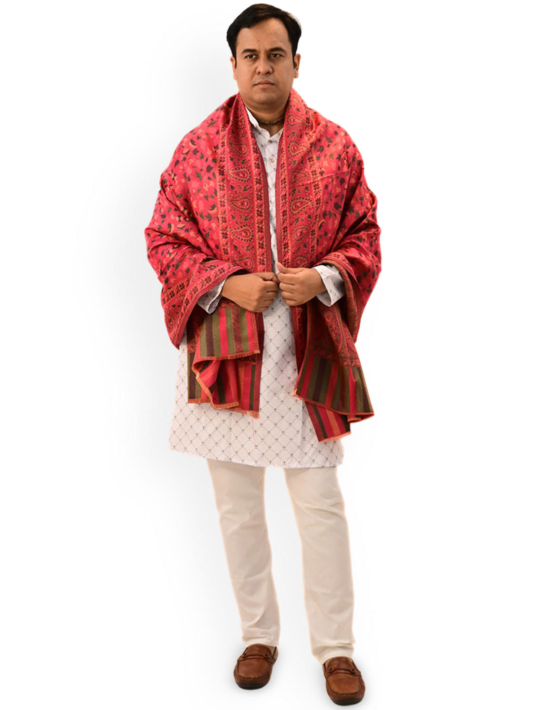 

Vrinde Floral Woven Design Pure Woollen Shawl, Pink