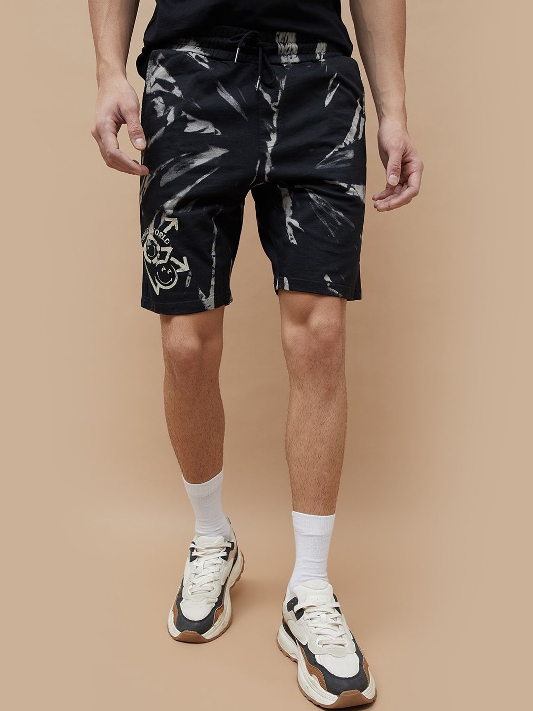 

SmileyWorld Men Cotton Graphic Printed Shorts, Black
