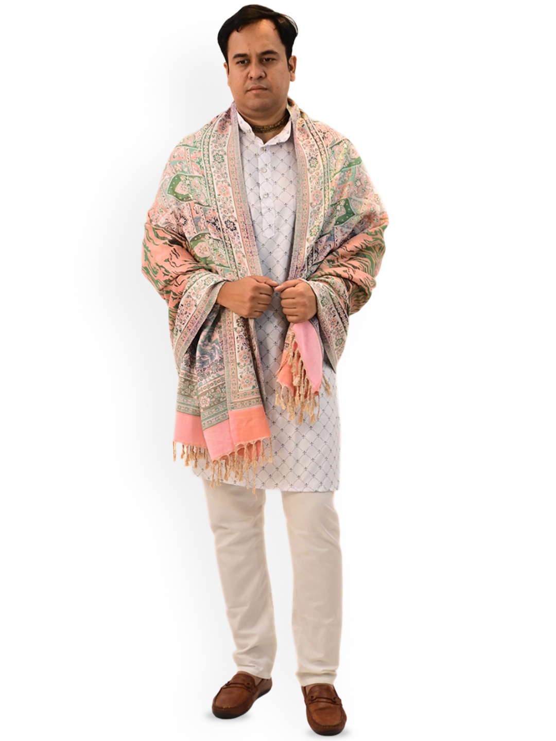 

Vrinde Graphic Woven Design Woollen Shawl, Pink