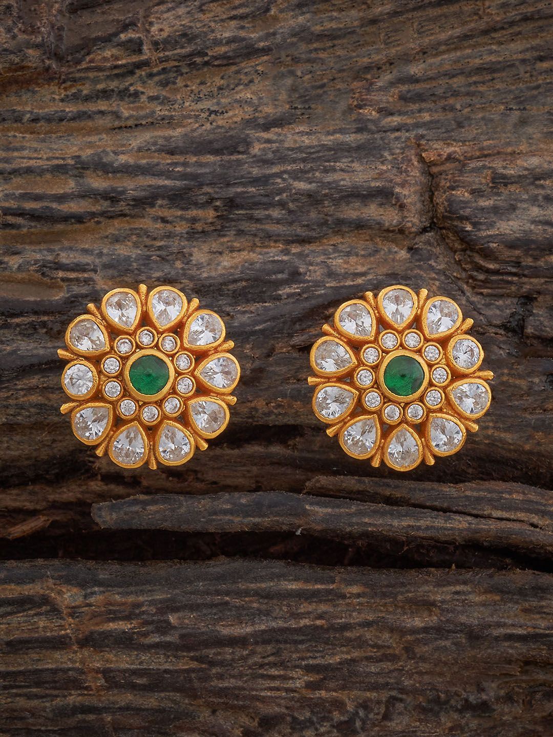 

Kushal's Fashion Jewellery Silver Gold Plated Zircon Studded Floral Temple Studs