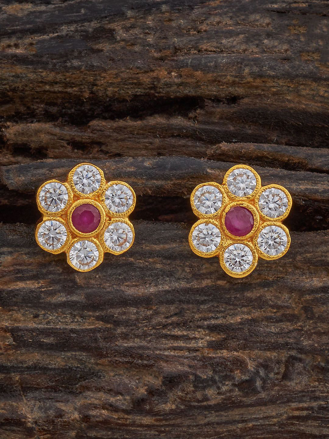 

Kushal's Fashion Jewellery Silver Gold Plated Zircon Temple Floral Studs