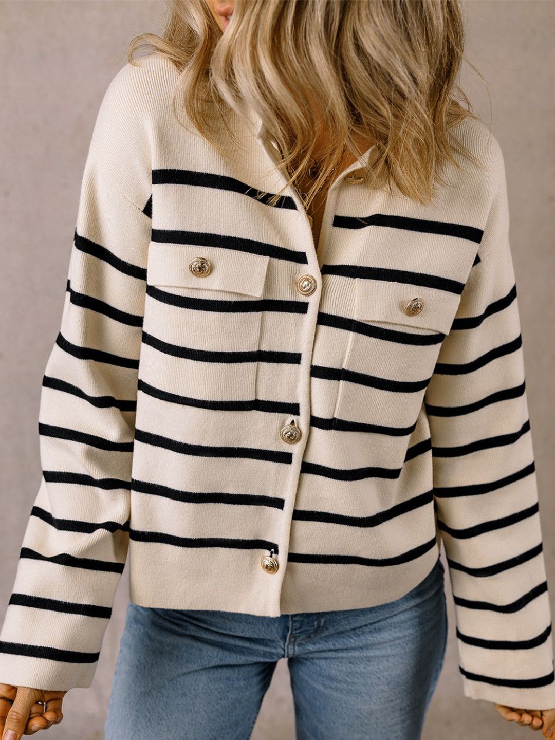 

StyleCast Women Striped Cardigan, Beige