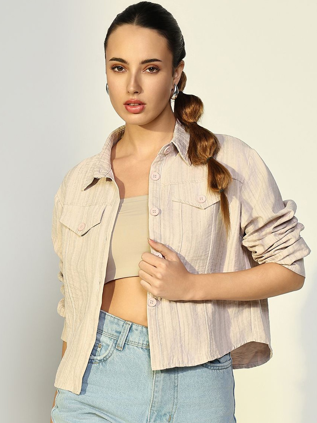 

SHOWOFF Women Self Design Windcheater Jacket, Peach