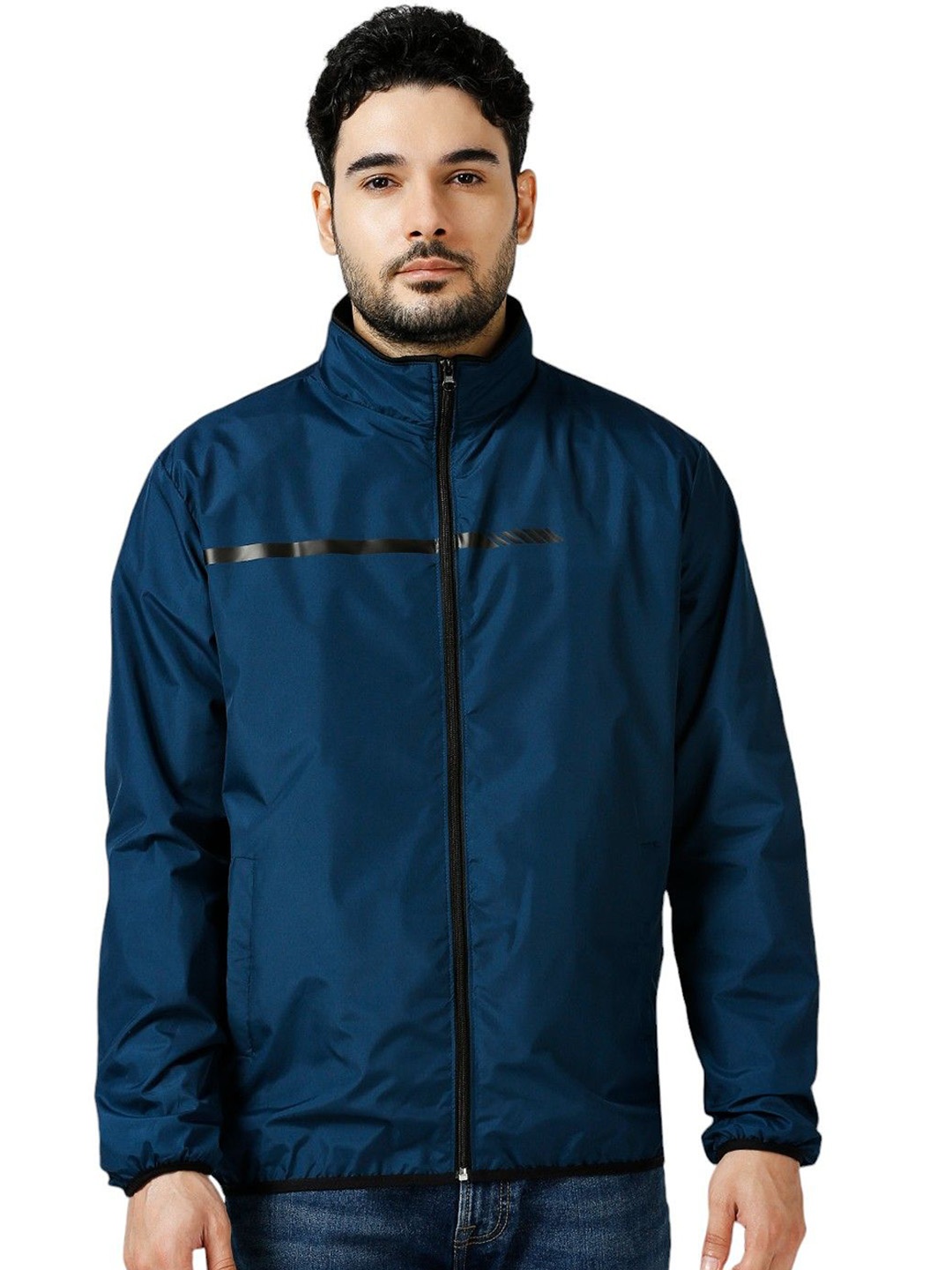 

Zeel Men Windcheater Open Front Jacket, Navy blue